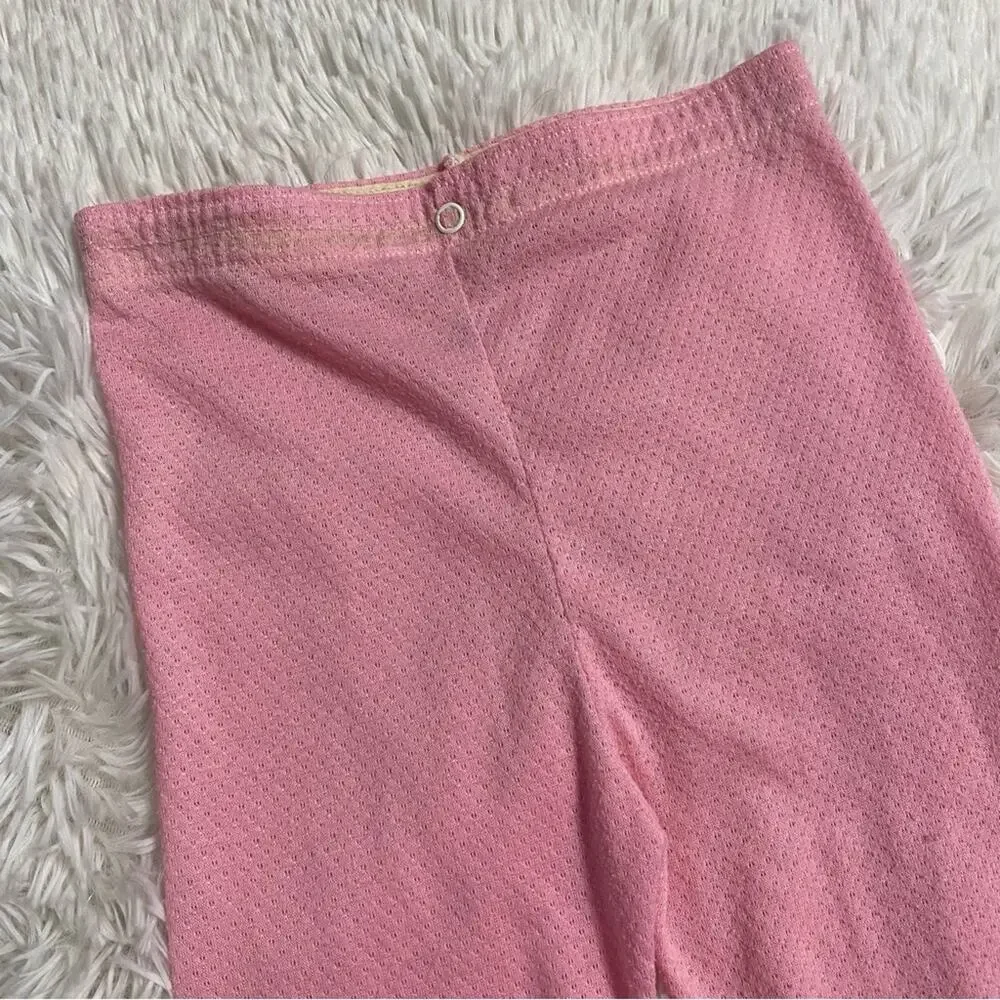 VINTAGE • Pink + White Bunny Snap Waist Waffle Knit Pajama Set
